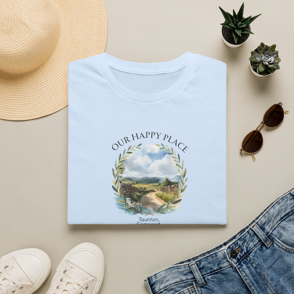 Our Happy Place Scenic T‑Shirt — Personalized Town Landscape Tee