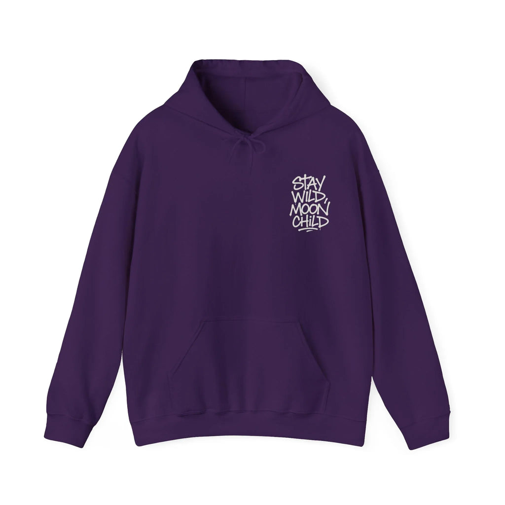 Purple kids graphic hoodie with drawstring hood and front kangaroo pocket