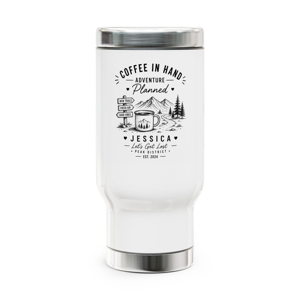 Coffee in Hand Adventure Travel Mug — Personalized 'Jessica' 14oz Stainless Steel