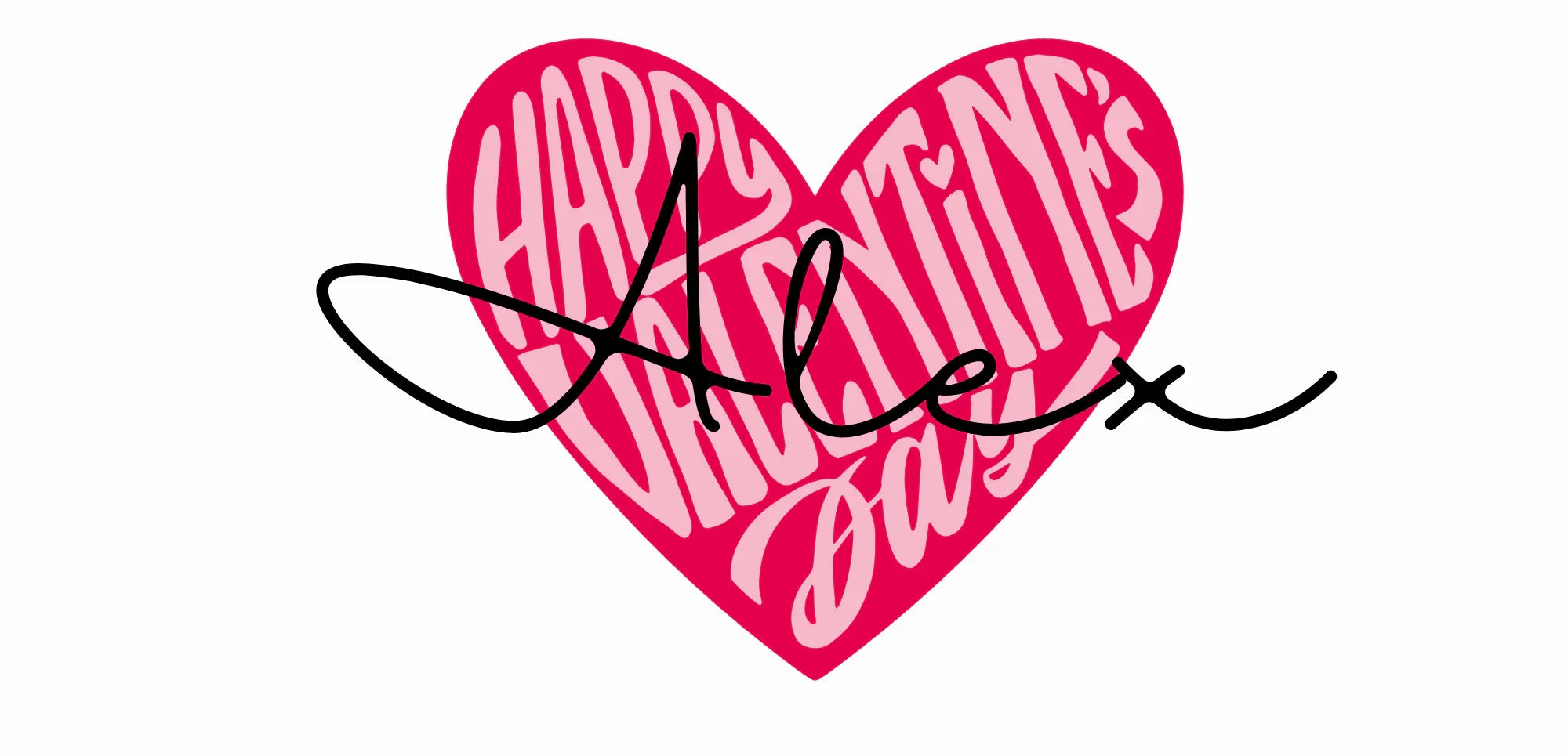 Pink heart Valentine’s Day typographic graphic with “Happy” script