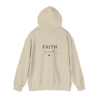 Sand pullover hoodie sweatshirt, back view with "FAITH first" logo print