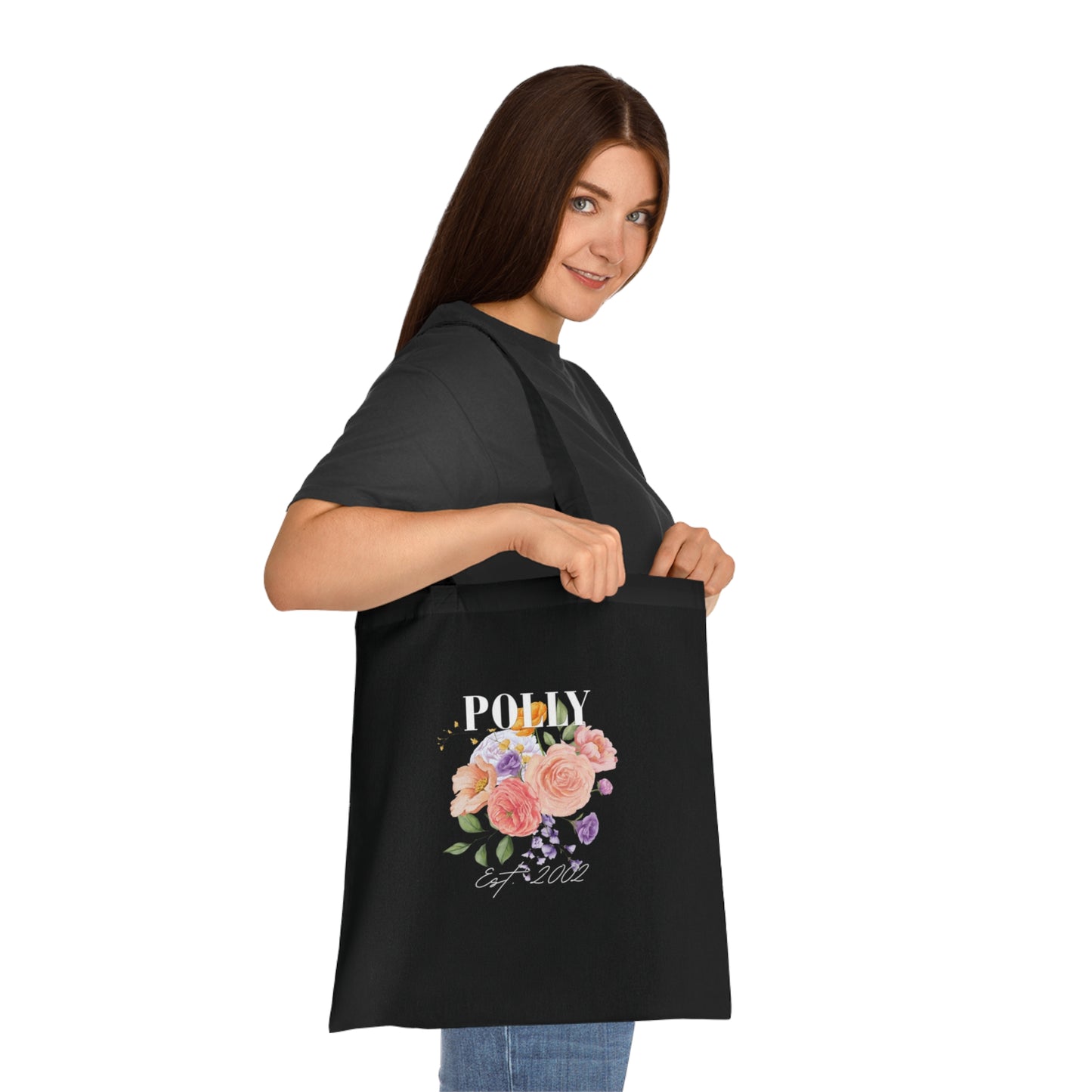 Personalised Floral Tote Bag | Custom Name, Text & Date | Choose Rose Colours | Eco Gift