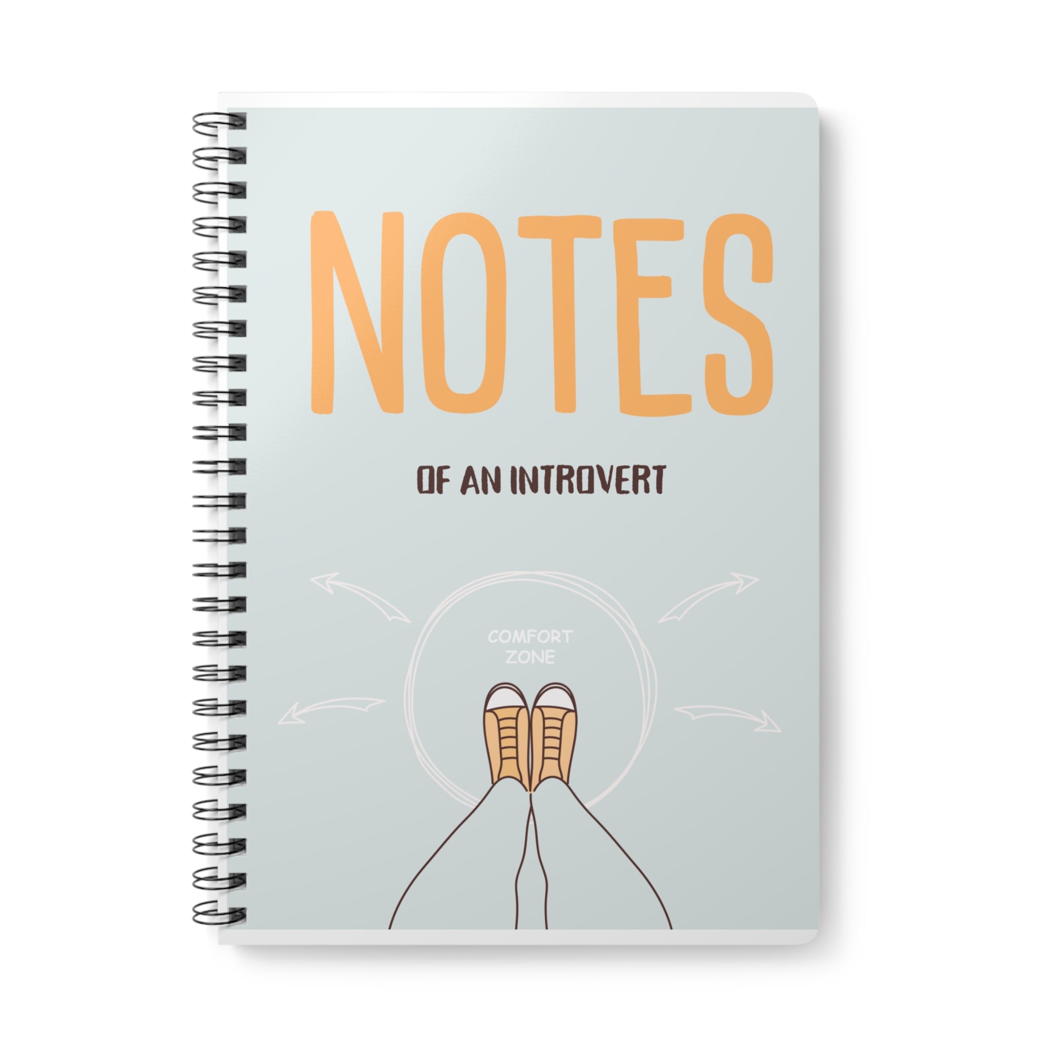 A5 spiral notebook with light blue cover, black spiral, NOTES title and comfort zone