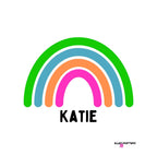 Personalised rainbow mug design with KATIE name and multicolour rainbow arch