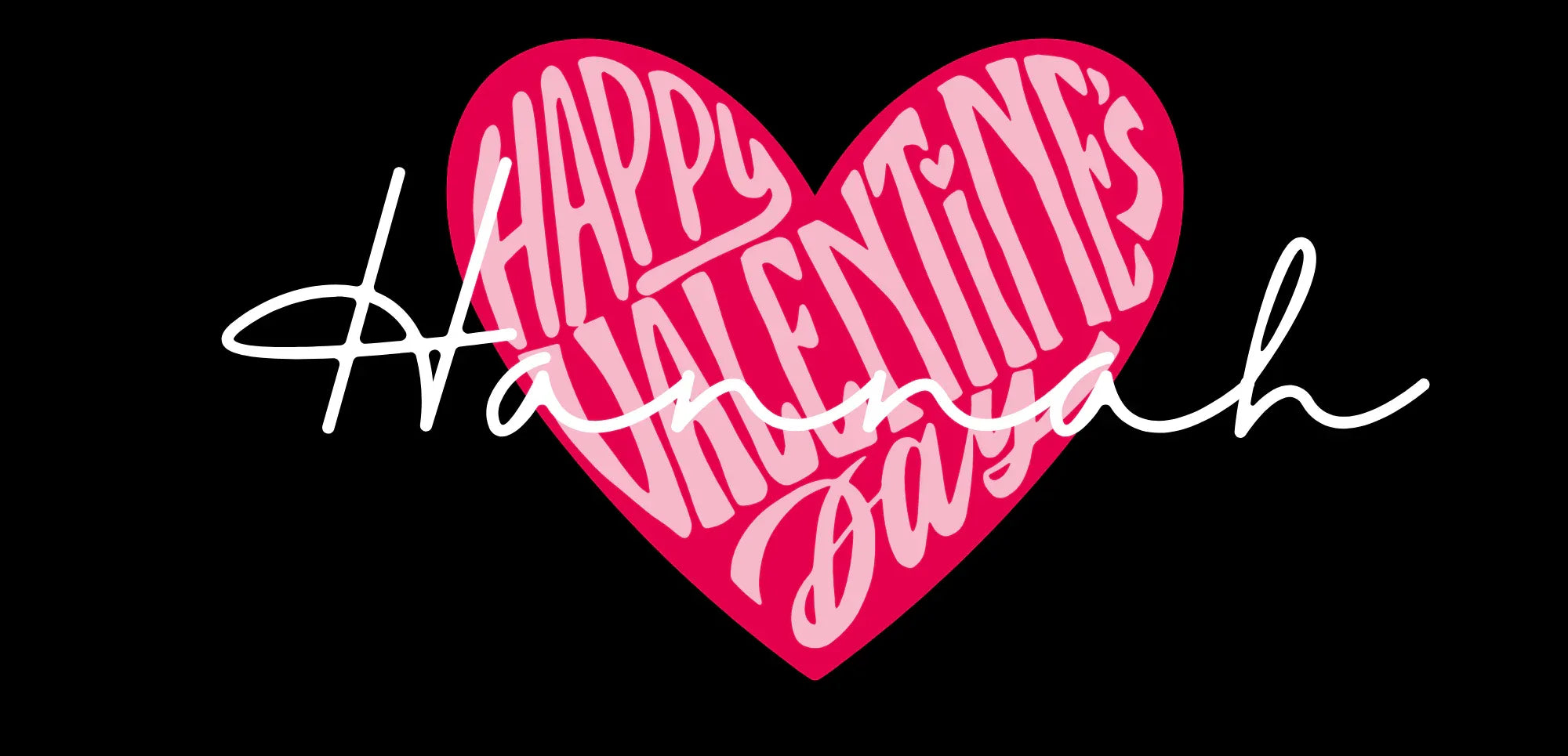 Heart-shaped Happy Valentine's Day mug design in pink and white on dark base