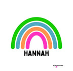 Personalised rainbow mug design with HANNAH name and multicolour rainbow arch