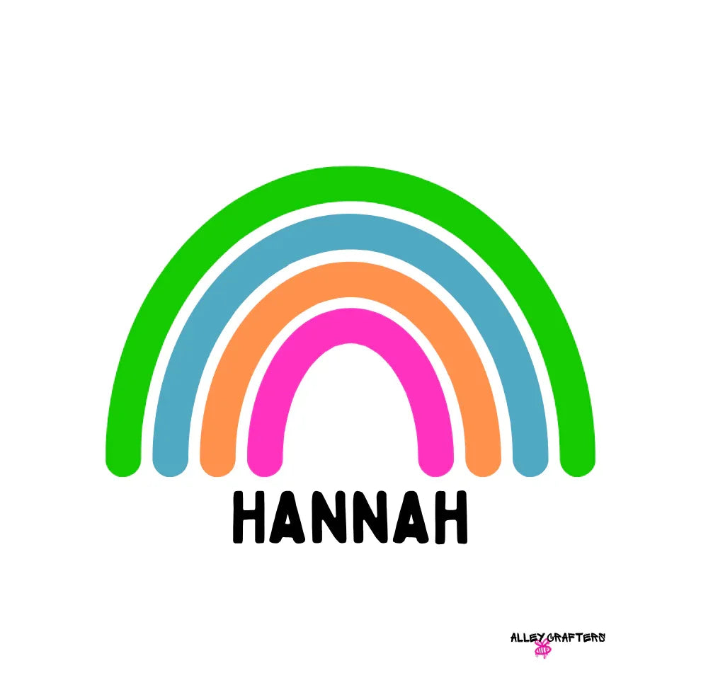 Personalised rainbow mug design with HANNAH name and multicolour rainbow arch