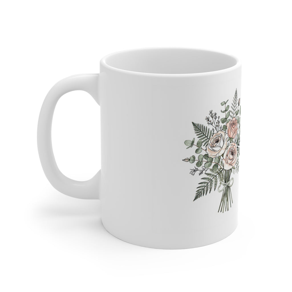Personalised Bridesmaid Thank You Mug — Floral Name & Date Coffee Cup