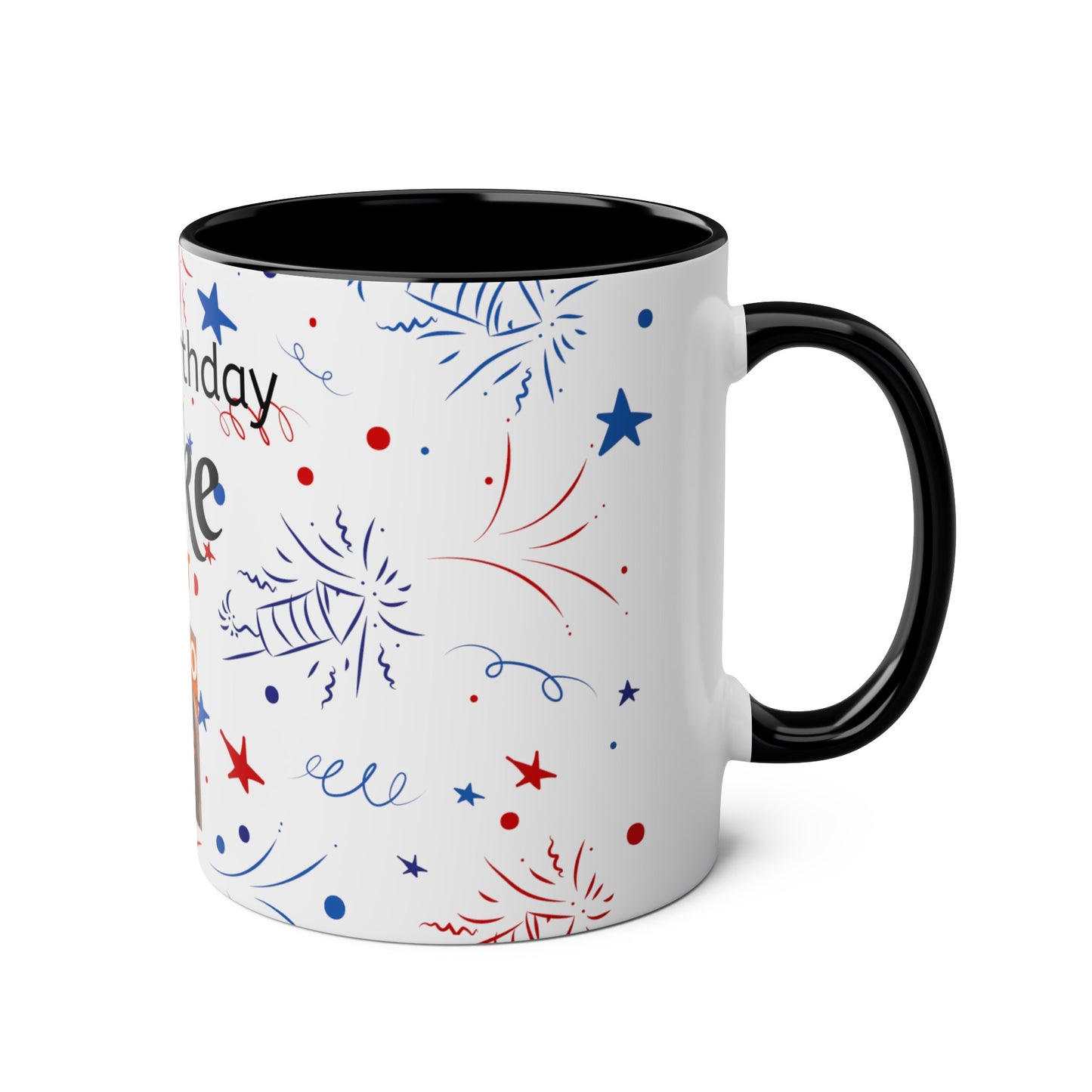 Happy birthday personalised photo and name Two-Tone Coffee Mugs, 11oz