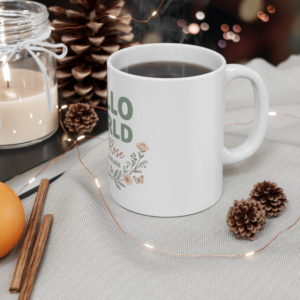 Personalised Hello World Mug | New Baby Gift with Name, Date & Weight UK