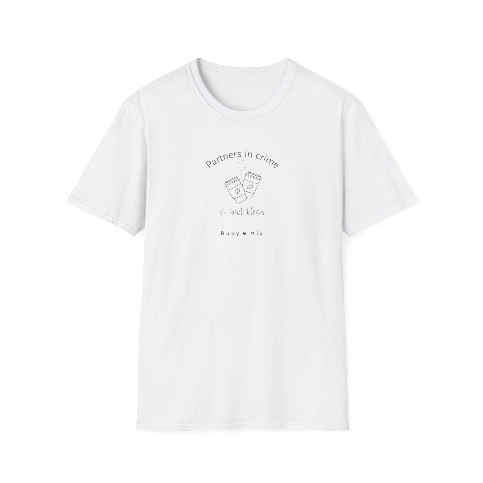 T-Shirt — "Partners in Crime & Bad Ideas" Coffee Friends Tee