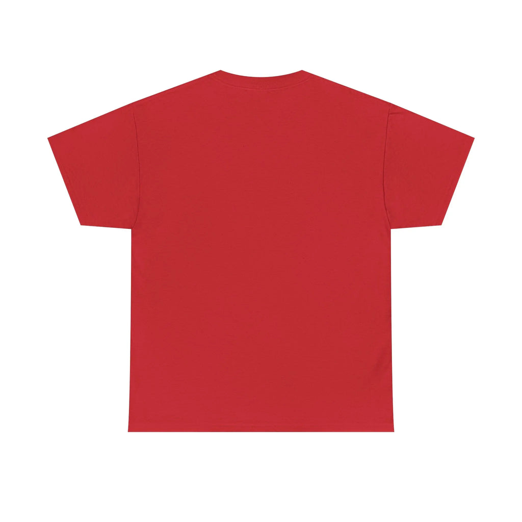 Unisex heavy cotton tee, red crewneck short-sleeve back view