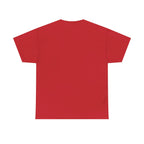 Unisex heavy cotton tee, red crewneck short-sleeve back view
