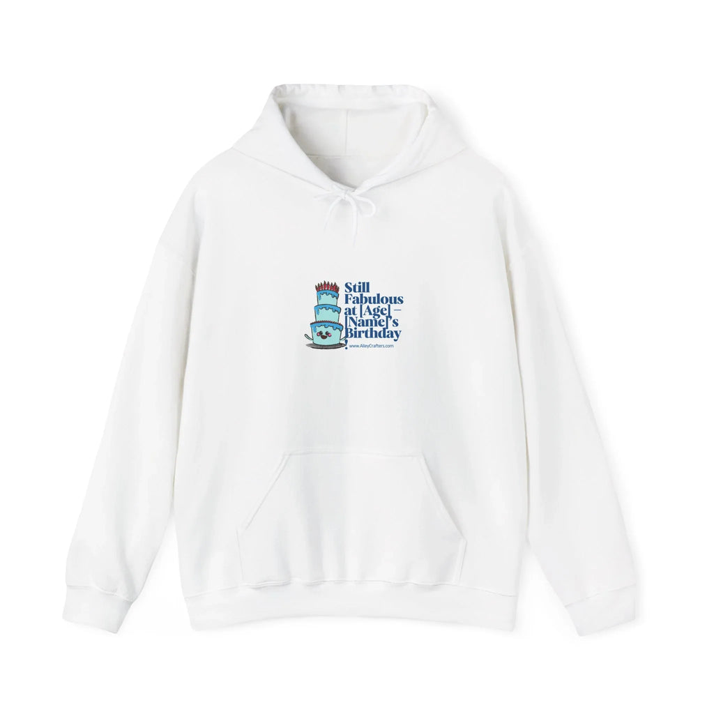 White pullover hoodie with chest birthday graphic print