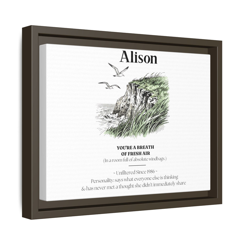 Personalised Coastal Name Art Framed Canvas Print with Quote - AlleyCrafters