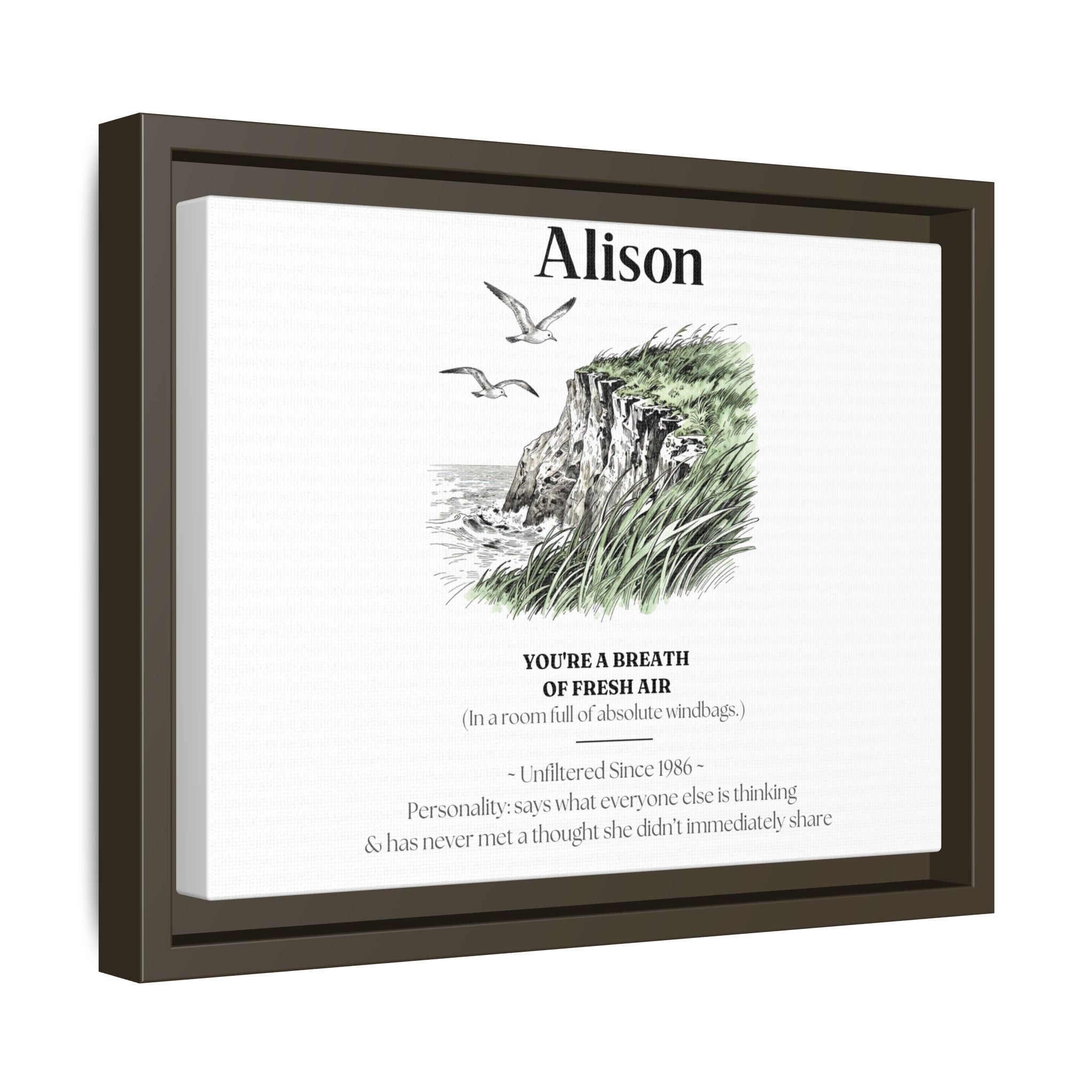 Personalised Coastal Name Art Framed Canvas Print with Quote - AlleyCrafters