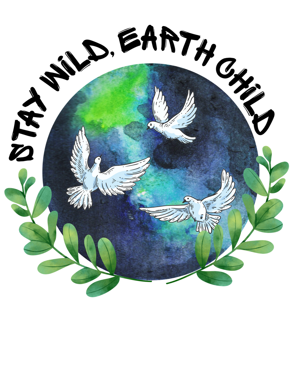 Kids sweatshirt featuring a circular Earth graphic with white birds and green leaves
