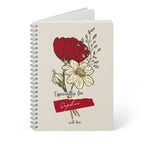 A5 floral journal notebook, beige cover with floral design and red name label