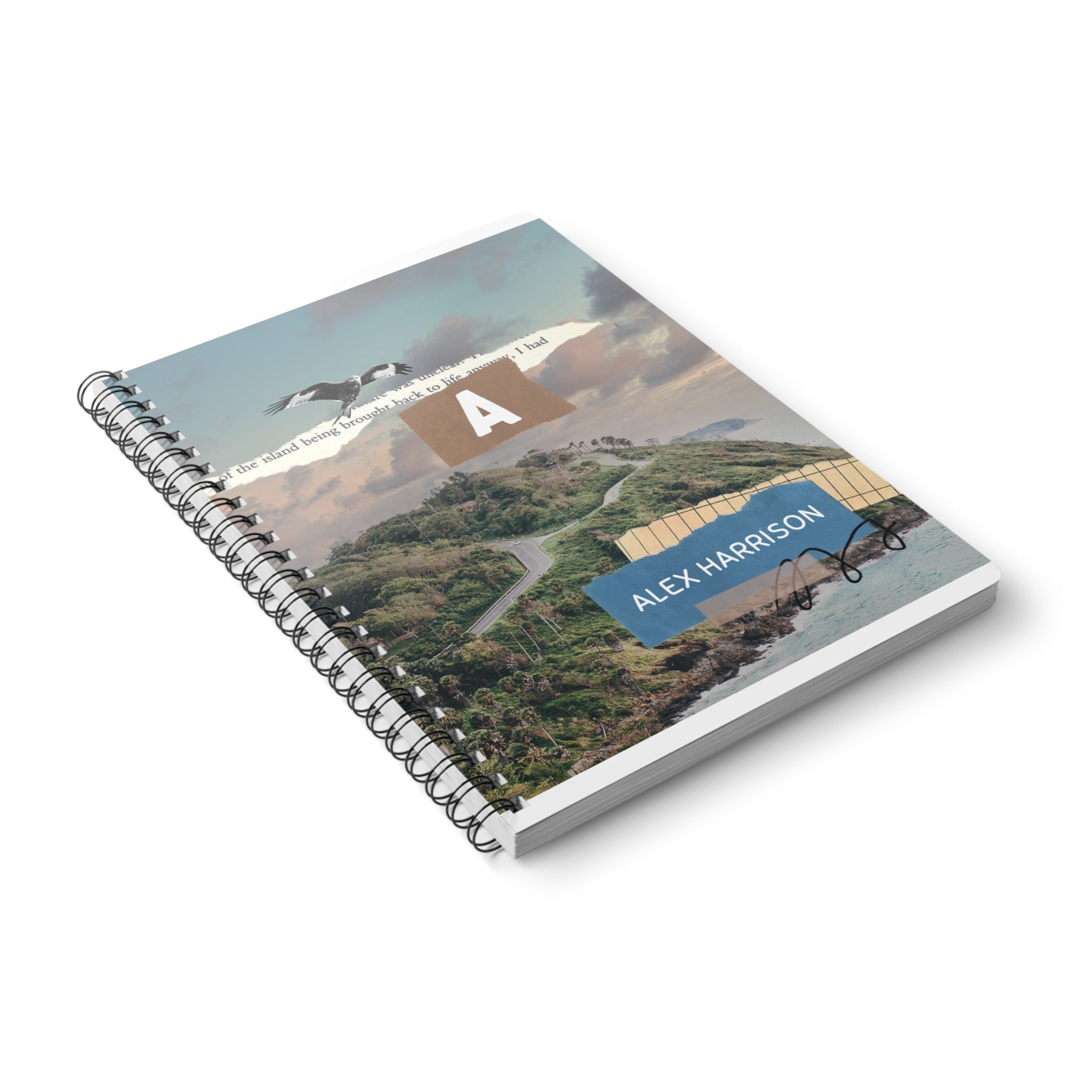Coastal Collage A5 Wirobound Notebook — Personalised Monogram & Name - AlleyCrafters
