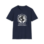 Navy T-shirt with globe laurel graphic and 'PROTECT OUR PLANET'