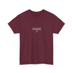 Maroon crew-neck T-shirt with small "Keep calm it’s my birthday" chest graphic