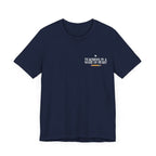 Navy unisex t-shirt with “Teaching is a work of heart” heart-and-text graphic