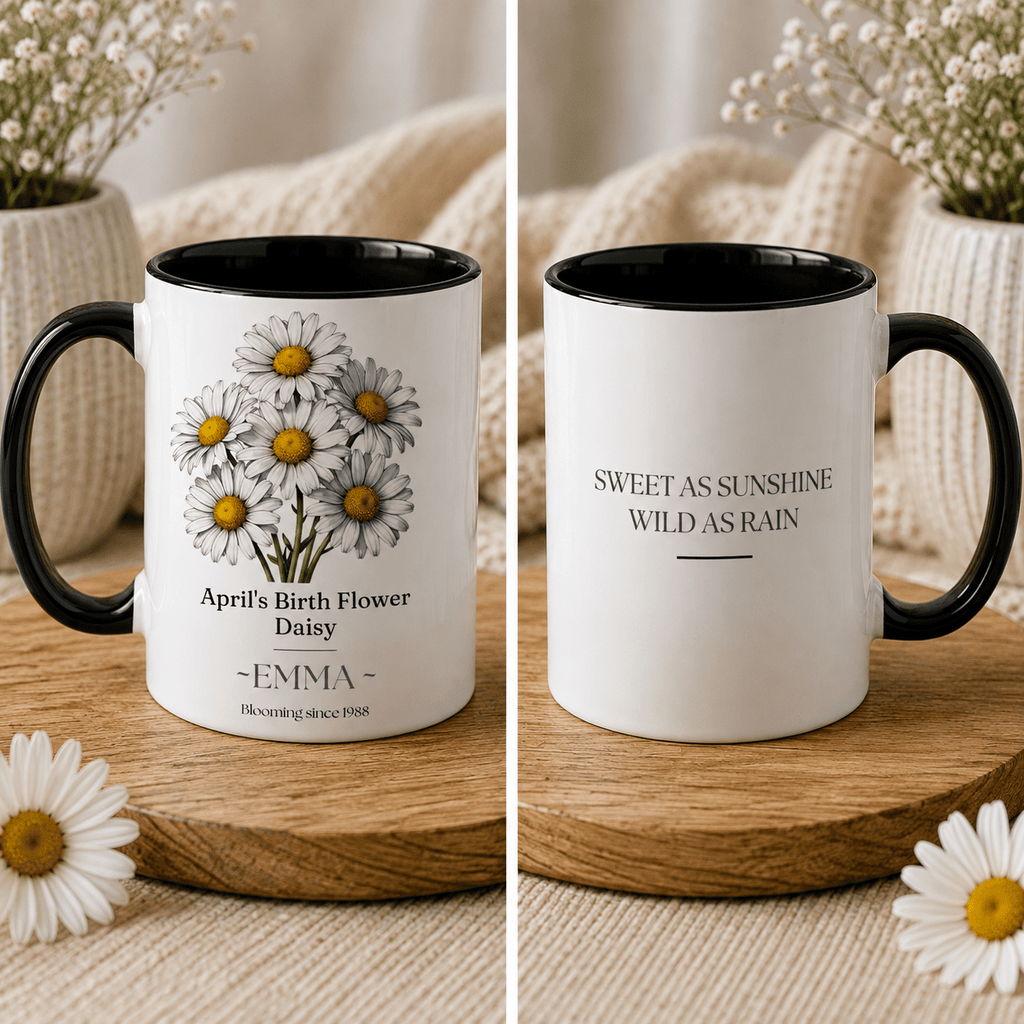 Personalised Birth Flower Mug with Name — Choose Your Birth Month - AlleyCrafters