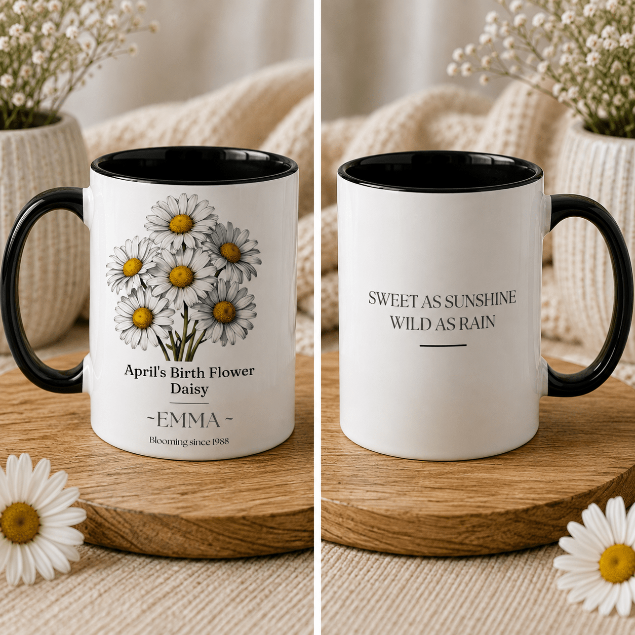 Personalised Birth Flower Mug with Name — Choose Your Birth Month - AlleyCrafters