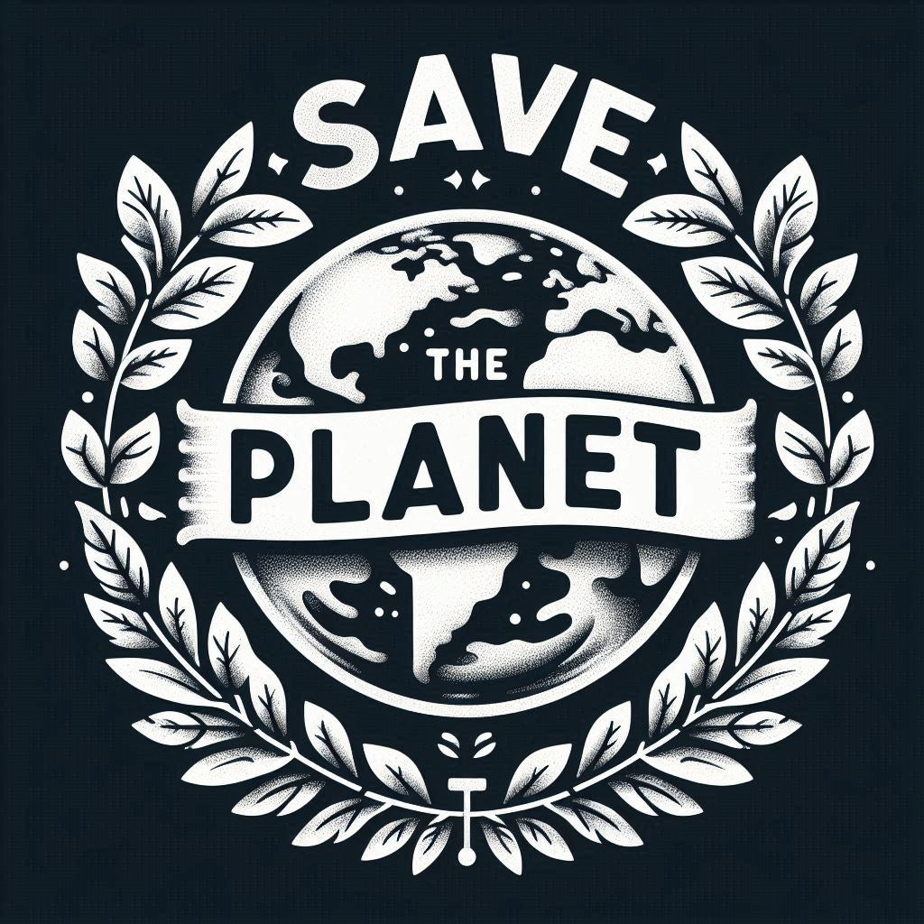 Save the Planet T-shirt emblem graphic with earth globe and wreath