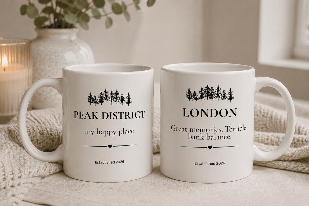 Personalised 'My Happy Place' Mug — Custom Location, Name & Year - AlleyCrafters