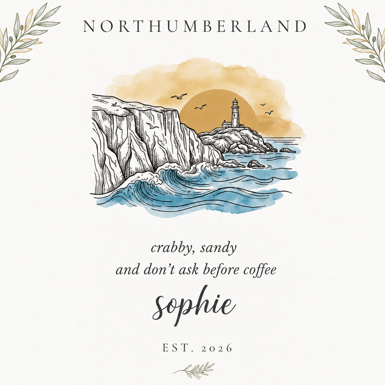 Personalised Coastal Tote Bag — Lighthouse & Cliffs Illustration with Custom Text & Year - AlleyCrafters