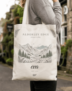 Personalised Mountain Tote Bag — Custom Location, Name & Date | Scenic Illustration - AlleyCrafters