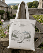 Personalised Mountain Tote Bag — Custom Location, Name & Date | Scenic Illustration - AlleyCrafters