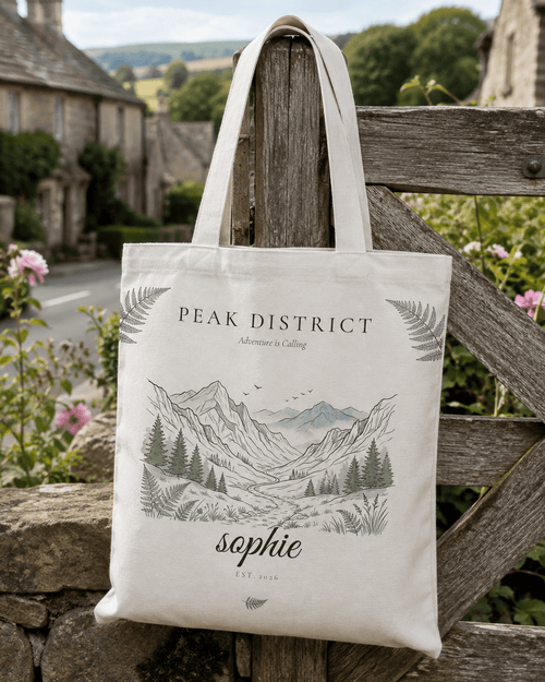 Personalised Mountain Tote Bag — Custom Location, Name & Date | Scenic Illustration - AlleyCrafters