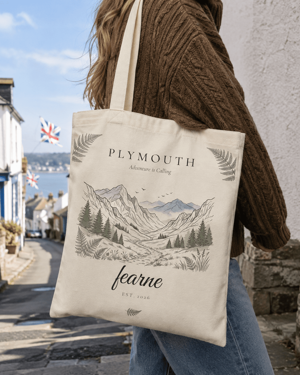 Personalised Mountain Tote Bag — Custom Location, Name & Date | Scenic Illustration - AlleyCrafters