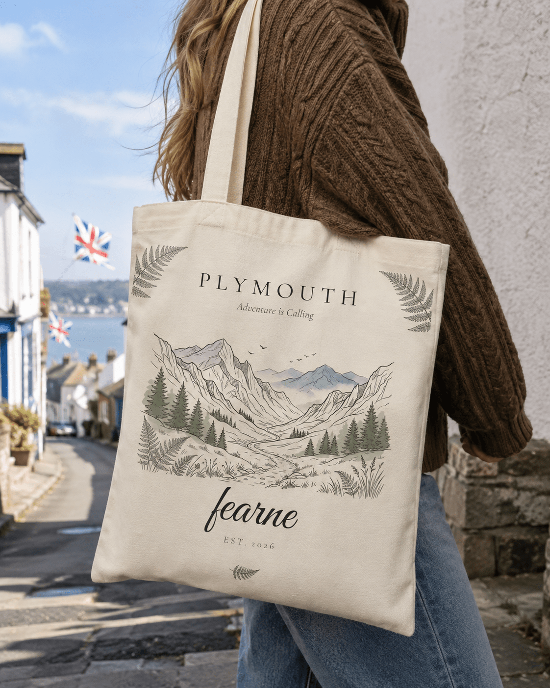 Personalised Mountain Tote Bag — Custom Location, Name & Date | Scenic Illustration - AlleyCrafters