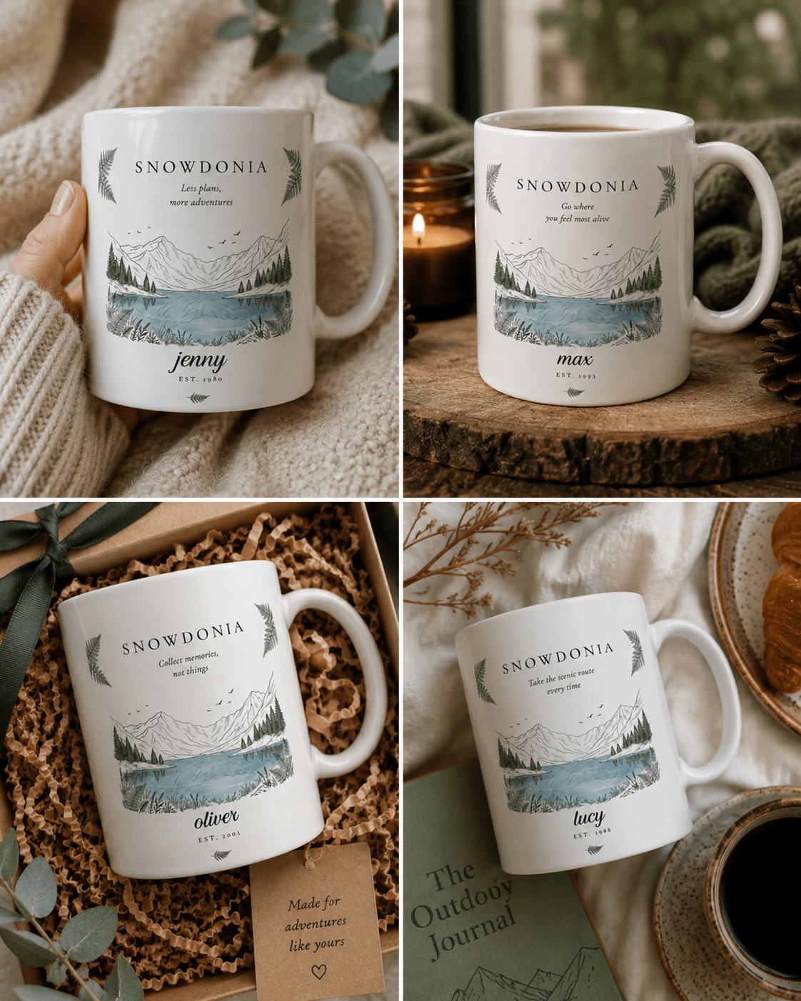 Personalised Snowdonia Scenic Mug — Lake & Mountain Illustration - AlleyCrafters