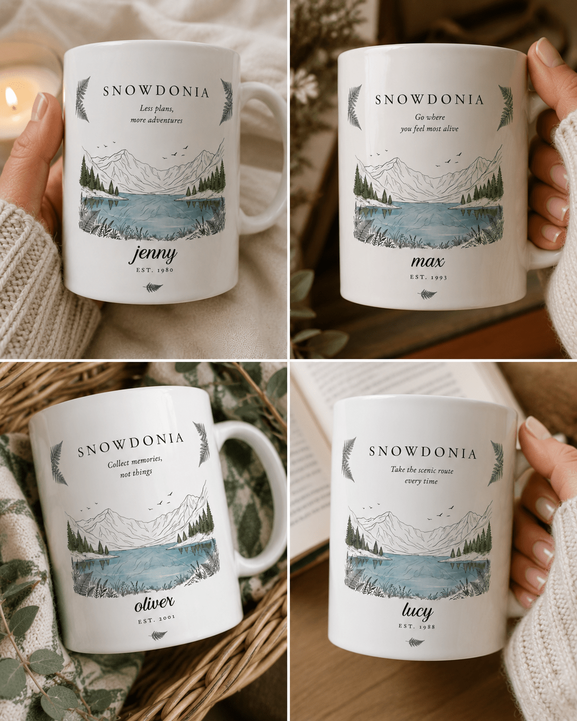 Personalised Snowdonia Scenic Mug — Lake & Mountain Illustration - AlleyCrafters