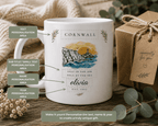 Personalised Cornwall Scenic Mug — Coastal Lighthouse Illustration - AlleyCrafters