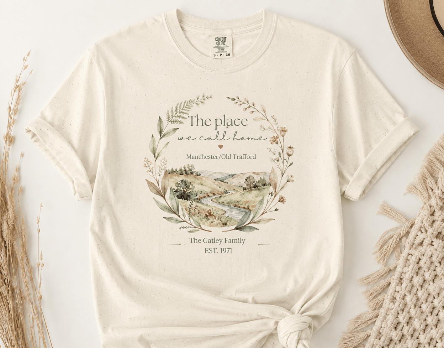 Personalised 'The Place We Call Home' T-Shirt | 4 Designs: Detached Cottage, Village Street, Countryside Landscape & Cottage with Mountains - AlleyCrafters