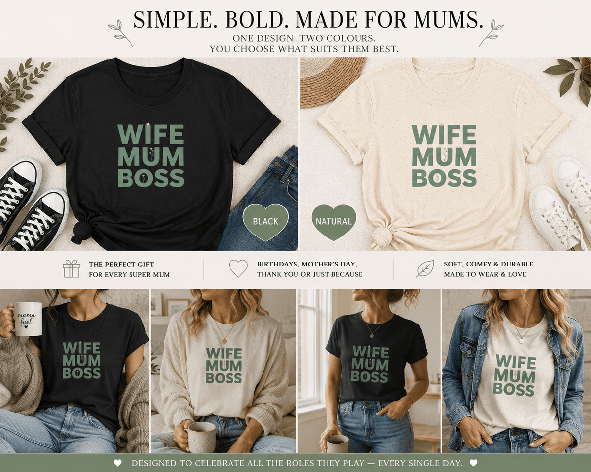 Wife Mum Boss T-Shirt — Funny Slogan Tee Gift for Her - AlleyCrafters