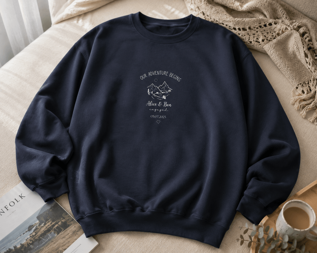 Personalised 'Our Adventure Begins' Sweatshirt | Custom Names | Couples Gift - AlleyCrafters