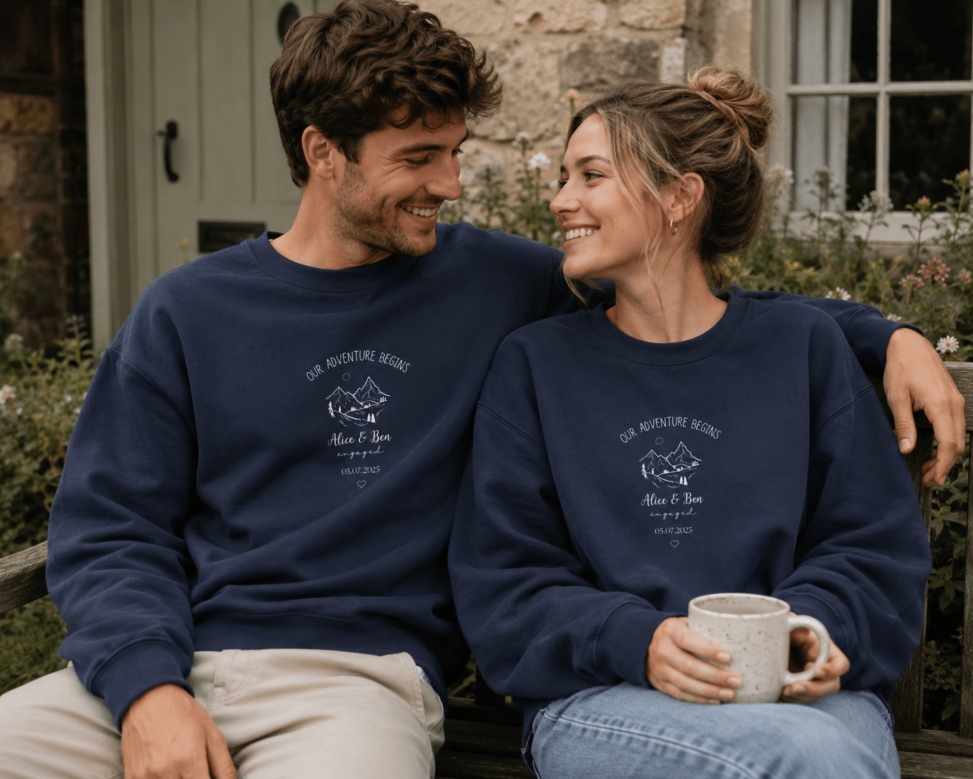 Personalised 'Our Adventure Begins' Sweatshirt | Custom Names | Couples Gift - AlleyCrafters
