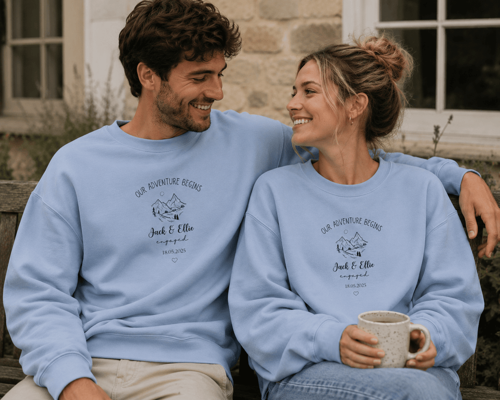 Personalised 'Our Adventure Begins' Sweatshirt | Custom Names | Couples Gift - AlleyCrafters