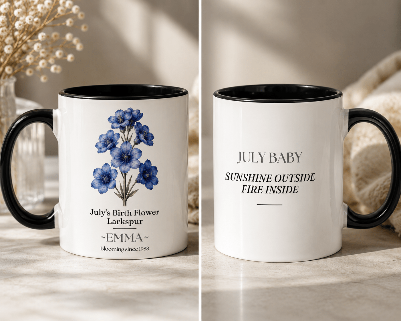 Personalised Birth Flower Mug with Name — Choose Your Birth Month - AlleyCrafters