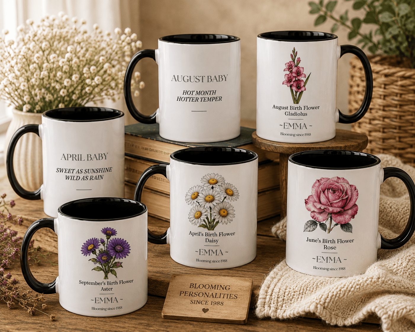 Personalised Birth Flower Mug with Name — Choose Your Birth Month - AlleyCrafters