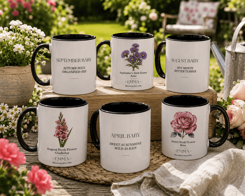 Personalised Birth Flower Mug with Name — Choose Your Birth Month - AlleyCrafters