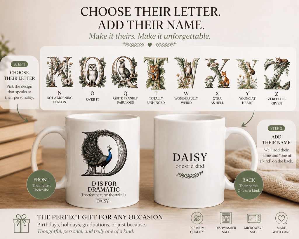 Personalised Initial Mug — Funny Alphabet Letter Gift for Her - AlleyCrafters