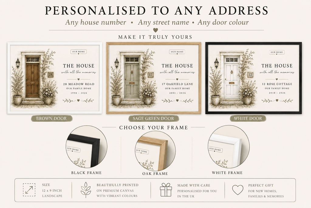 Personalised House Name Canvas Print — New Home & Housewarming Gift - AlleyCrafters