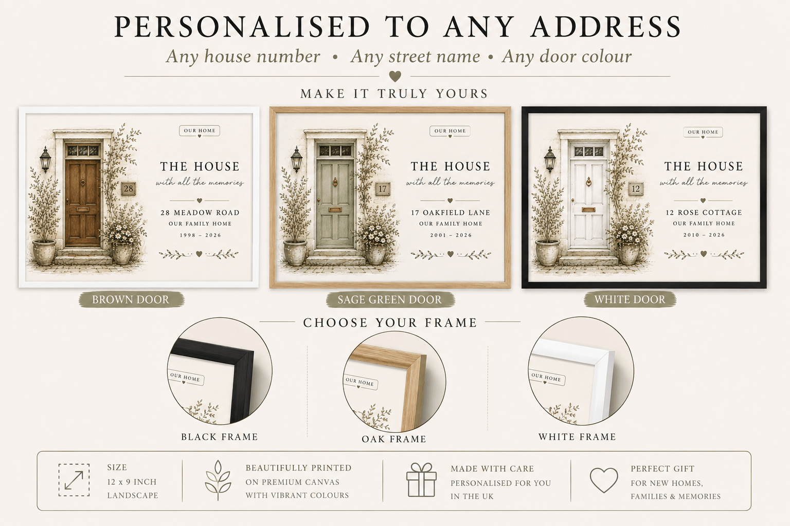 Personalised House Name Canvas Print — New Home & Housewarming Gift - AlleyCrafters